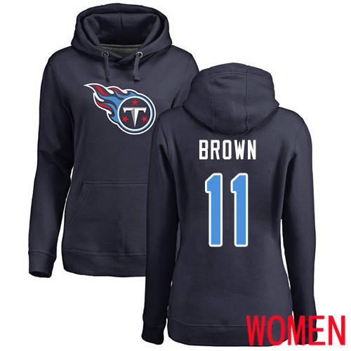 Tennessee Titans Navy Blue Women A.J. Brown Name and Number Logo NFL Football #11 Pullover Hoodie Sweatshirts